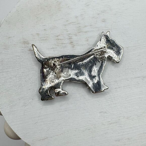 Scotty Dog Scottish Terrier Brooch Pin Silver Tone Marcasite Rhinestone 1 3/4” B - Picture 7 of 8